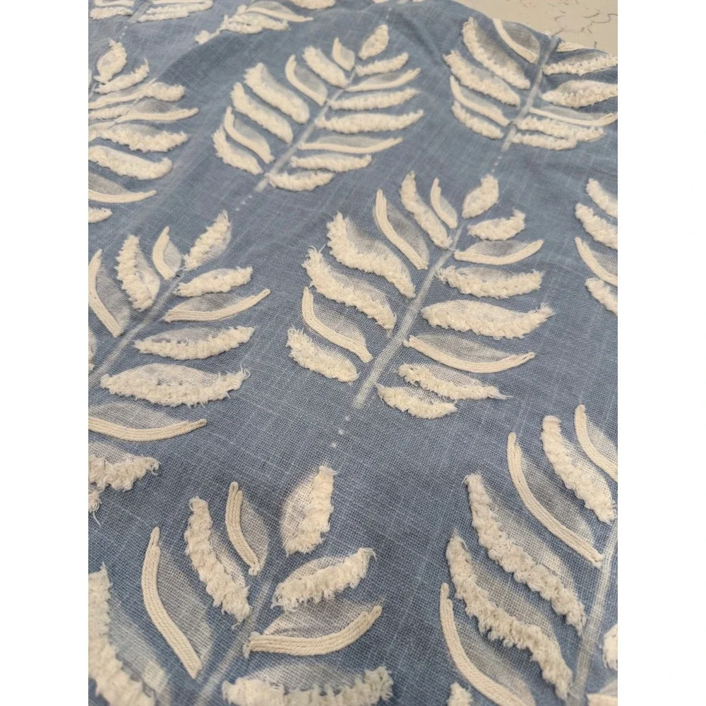 Set of 2 Blue White Tufted Leaf Throw Pillow Covers Square Coastal Farmhouse